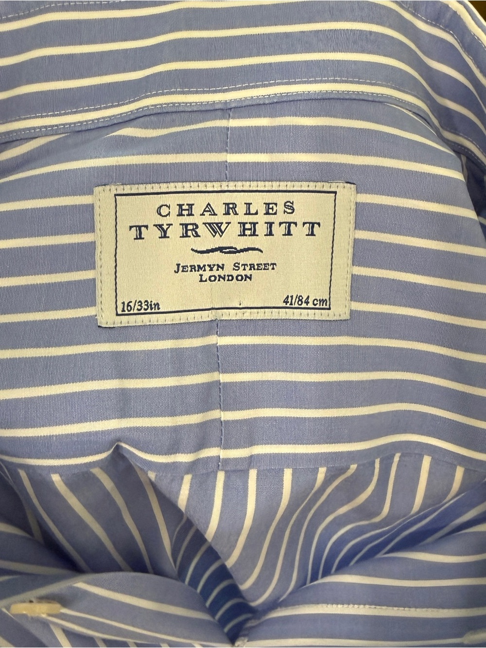 🦕 Charles Tyrwhitt| EUC Men’s Blue White Stripe Cotton Dress Shirt 16/33 - Picture 3 of 10